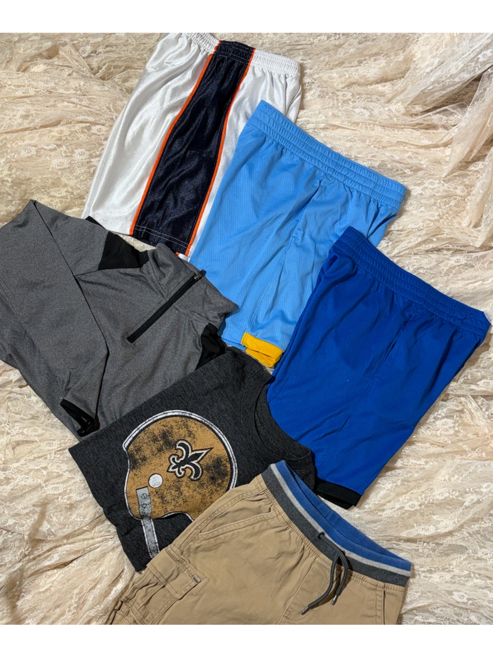 New Orleans Saints Gray Graphic Tee with Blue Athletic Shorts (6pc bundle)